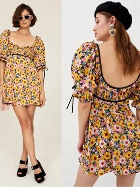 For Love & Lemons Sylvia Mini Dress Daisy Garden Babydoll dainty Sundress S